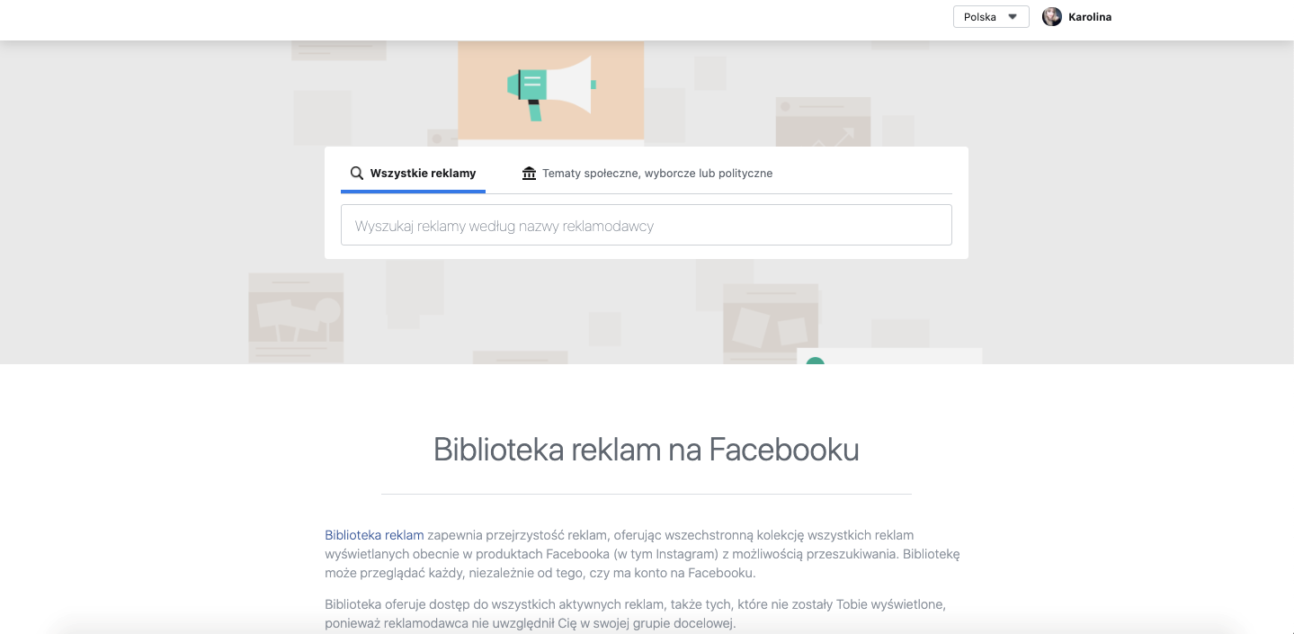 biblioteka reklam na facebooku także przyda się do analizy konkurencji