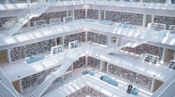 biała biblioteka schody