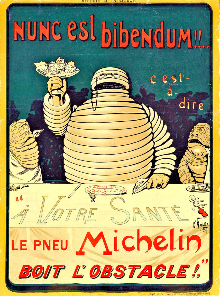 opony Michelin pokonują przeszkody, plakat ludzik Michelin [Miszlę]