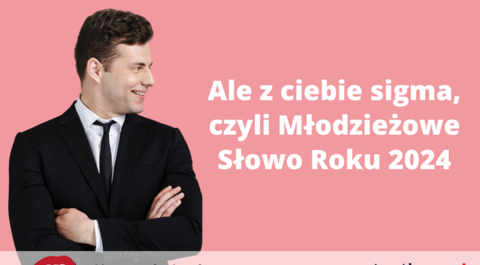 Mężczyzna na różowym tle przyglądający się tytułowi "Ale z ciebie sigma, czyli Młodzieżowe Słowo Roku 2024"